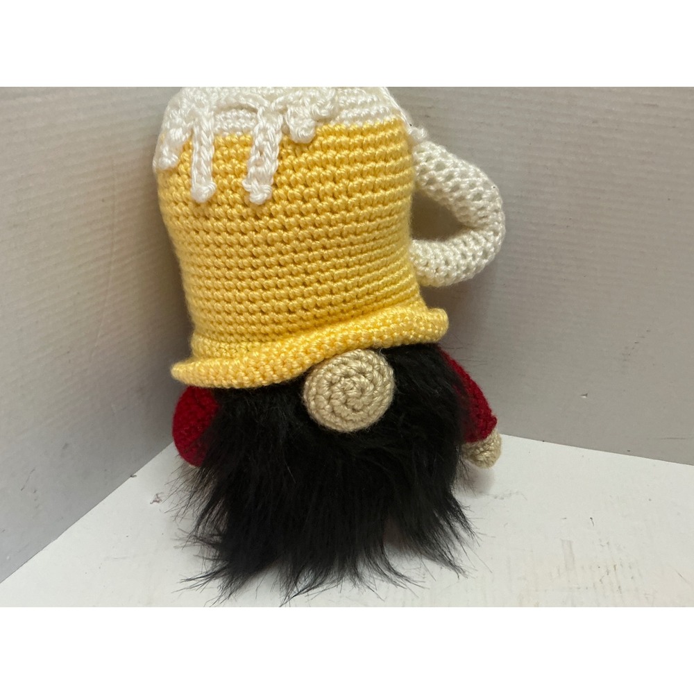 Unbranded Crochet Beer Mug Gnome Beer Hat Faux Fur Beard 9 Inch Bar Decor